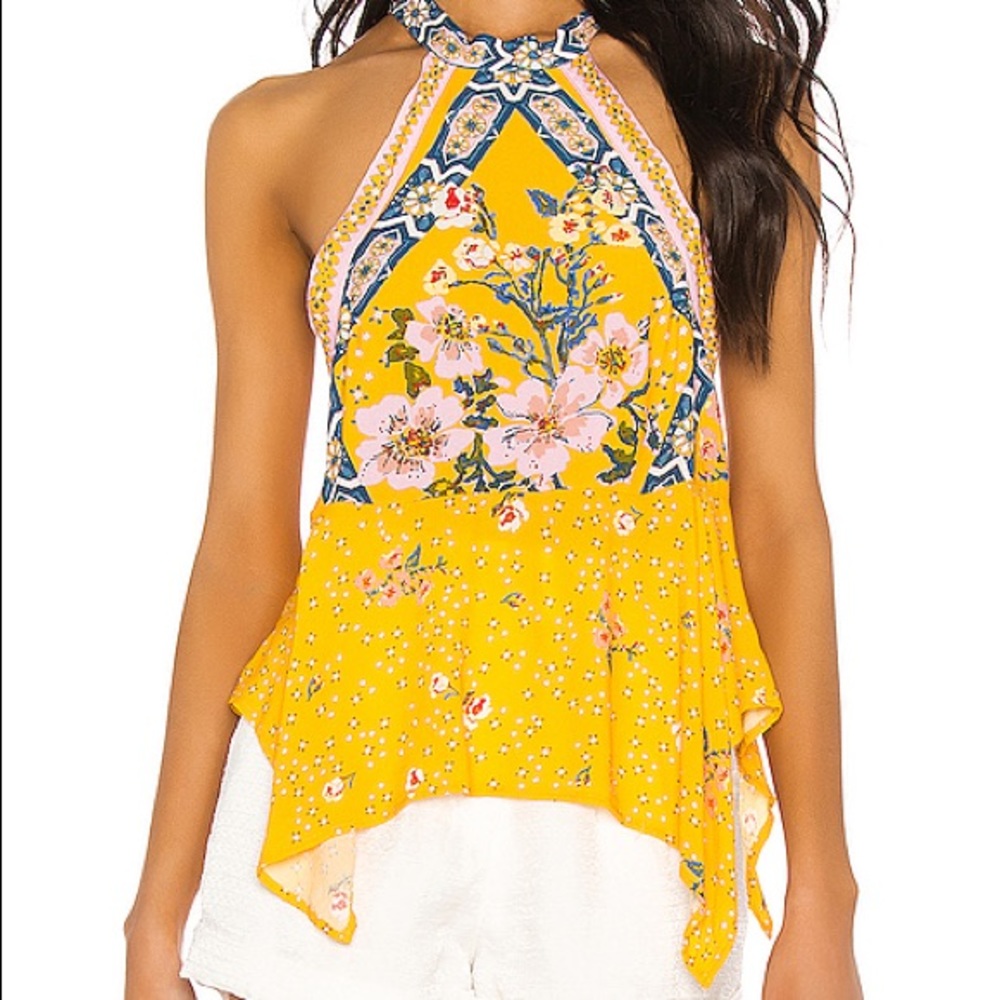Free People New Wave Halter Top in Yellow